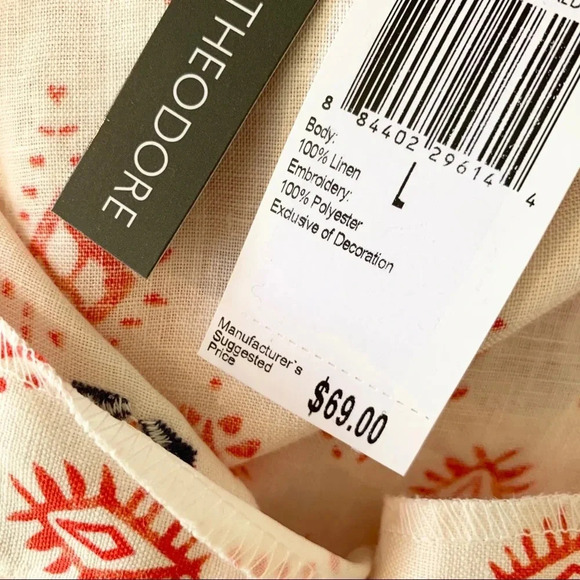 Chelsea & Theodore Linen Embroidered Boho Top Size L NWT - Picture 10 of 13
